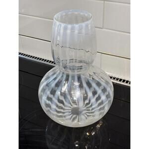 Vintage Murano Mouth-Blown Art Glass Vase 60s-70s Opalescent Ribbon Band Pattern